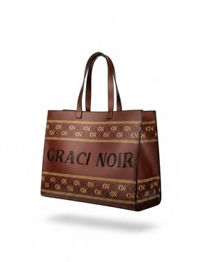 GRACI NOIR ▪︎ GN Monogram Logo Tote Bag ▪︎ Brown Faux Leather ▪︎ LG